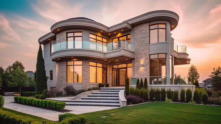 ai-generative-exterior-of-modern-luxury-house-with-garden-and-beautiful-sky-photo